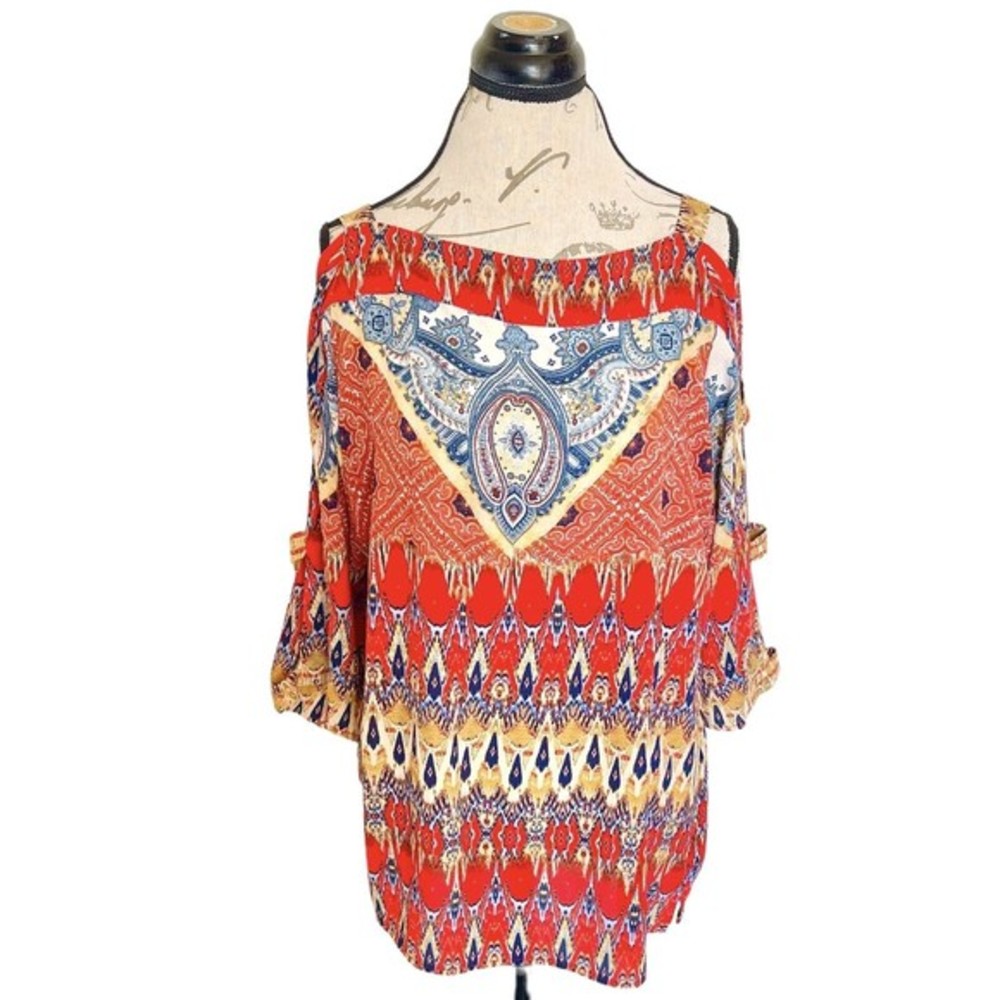 Figueroa & Flower Women's Sz Large off Shoulder Top Boho Tribal Bohemian Blouse